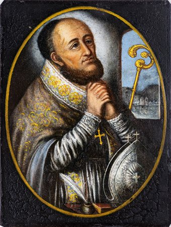 Pittore della fine del XVIII secolo San Benedetto da Norcia olio su lastra di...