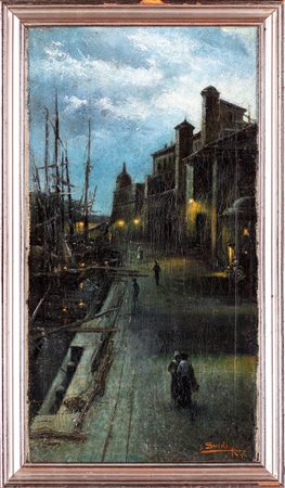 Baldassarre Surdi (Sicilia, 1852 - Roma, 1924), 1906 Porto con veliero...