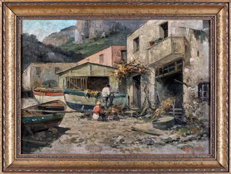 Ercole Magrotti (1890 - 1967), anni '50 del XX secolo Pescatori al lavoro...