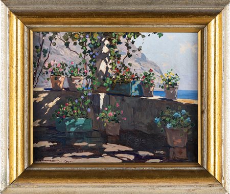 Ilio Giannaccini (Roma, 1897 - Roma, 1968) Terrazza a Capri olio su...