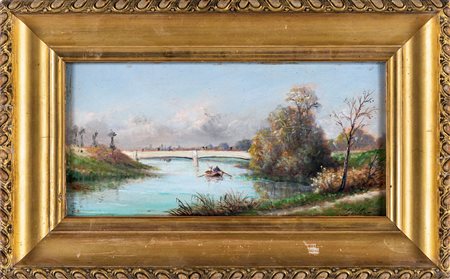 Karl Kaufmann (Neuplachowitz, 1843 - Vienna, 1905) Pescatori sul fiume olio...