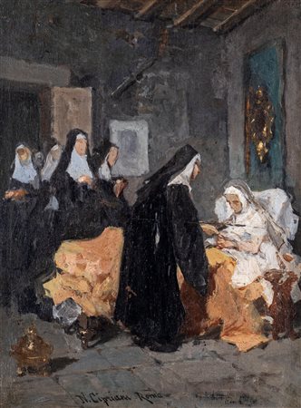 Nazareno Cipriani (Roma, 1843 - Roma, 1925) Suore al capezzale olio su...