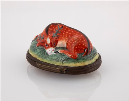  
Tabacchiera in rame smaltato, Bilston, XVIII secolo 
 cm 3,5x7x5