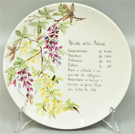 PIATTO IN CERAMICA piatto in ceramica decorato con fiori e recante la ricetta...