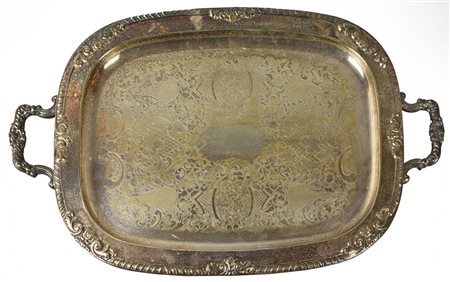 VASSOIO METALLO ARGENTATO decorato con motivi floreali cm 36,5x56 Lievi...