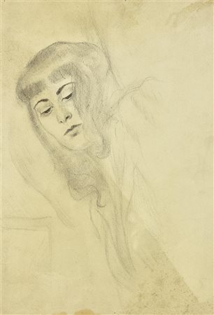 Enrico Allimandi RITRATTO FEMMINILE matita su carta, cm 29X40 sul retro:...