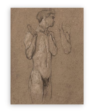 LUIGI BONAZZA (1877-1965) - Studio di nudo maschile che sorregge un oggetto, ca. 1905/1910