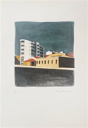 PETRUS MARCO Rimini (Rm) 1960 Paesaggio urbano 2001 Acquaforte acquarellata a...