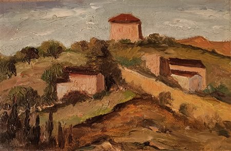 MASSANI POMPEO Firenze (Fi) 1850 Colline in Toscana 1910 Olio su cartoncino...