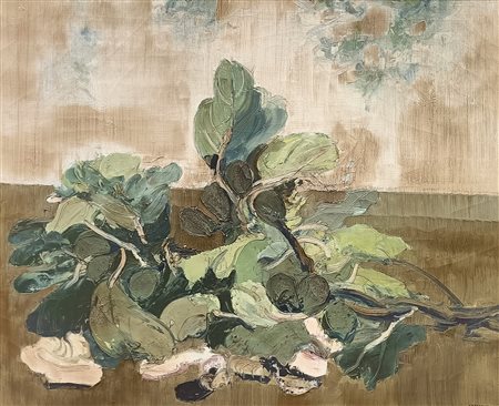 CAZZANIGA GIANCARLO Monza (Mb) 1930 interno con foglie di fico 1972 Olio su...