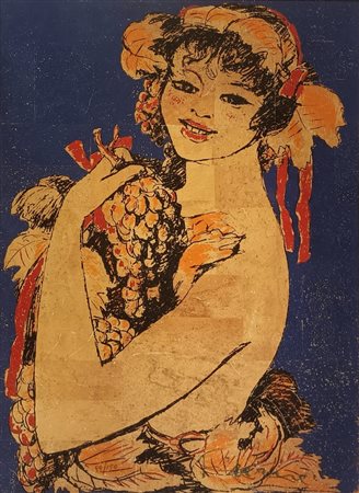 FIUME SALVATORE Comiso (Rg) 1915 Odalisca Serigrafia su carta sughero es....