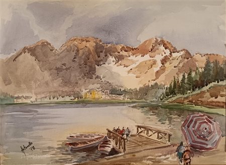 ZECCA ANTONELLO Milano (Mi) 1944 Dolomiti- lago di Misurina 1978 Acquarello...