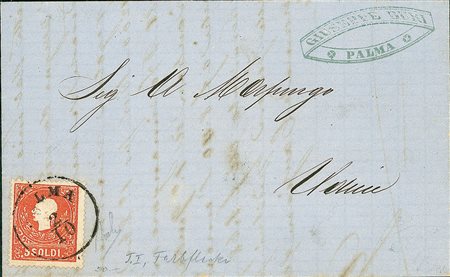 ANTICHI STATI - Lombardo Veneto - 5 soldi - rosso scarlatto/stampa confusa -...