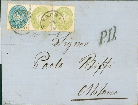 ANTICHI STATI - Lombardo Veneto - 10 soldi + due 3 soldi - lettera da Verona...