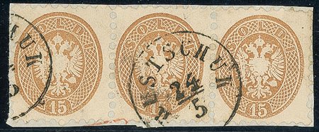 ANTICHI STATI - Lombardo Veneto - Levante - Rustschuk 24.5 - striscia di tre...