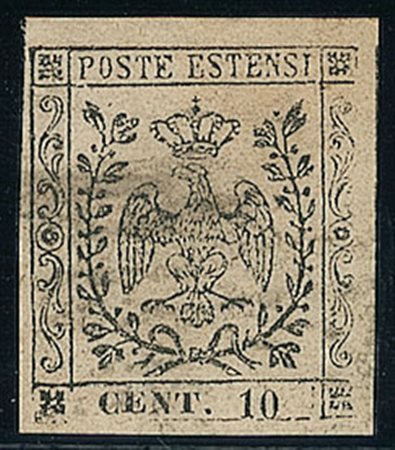 ANTICHI STATI - Modena - 1852 - 10 cent - rosa pallido - cornice mancante a...