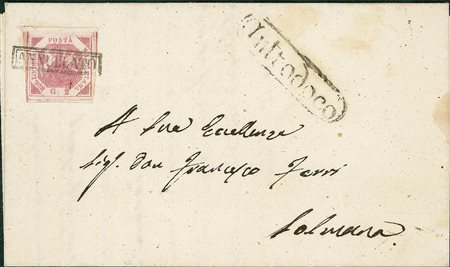 ANTICHI STATI - Napoli - 2 grana rosa lilla vivo - lettera da Antrodoco a...