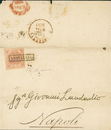 ANTICHI STATI - Napoli - Barletta (in rosso) al retro - 2 grana - lettera per...
