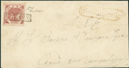 ANTICHI STATI - Napoli - 2 grana rosa lilla cupo - involucro di lettera da...