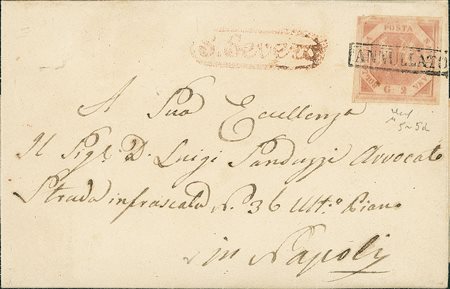 ANTICHI STATI - Napoli - 2 grana - rosa carminio lilla - lettera da S.Severo...