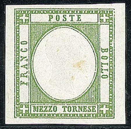 ANTICHI STATI - Napoli - 1861 - Mezzo tornese verde oliva - gomma integra -...