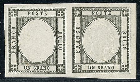 ANTICHI STATI - Napoli - 1861 - 1 grano - coppia orizzontale con pezzo di...