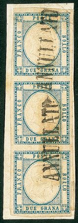 ANTICHI STATI - Napoli - Annullato - striscia verticale di tre del 2 grana...