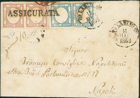 ANTICHI STATI - Napoli - Assicurata di Larino - coppia del 5 grana lilla...