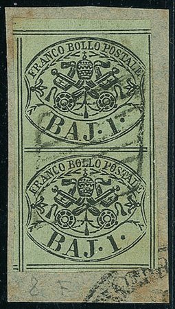 ANTICHI STATI - Pontificio - 1852 - 1 bai - coppia verticale con pezzo...