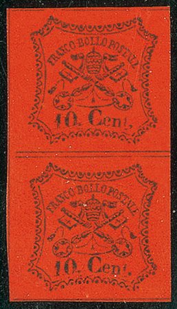 ANTICHI STATI - Pontificio - 1867 - 10 cent - coppia verticale gomma integra...