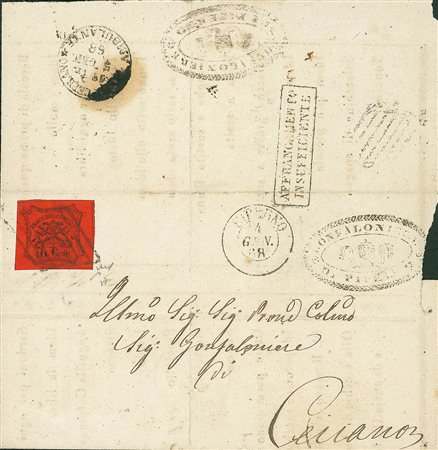 ANTICHI STATI - Pontificio - 10 cent - circolare da Piperno a Ceccano del...