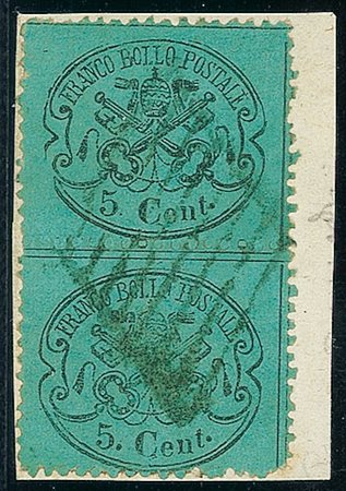 ANTICHI STATI - Pontificio - 1868 - 5 cent - coppia verticale con...