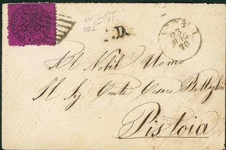 ANTICHI STATI - Pontificio - 20 cent - bustina da Roma a Pistoia del 23.5.70...