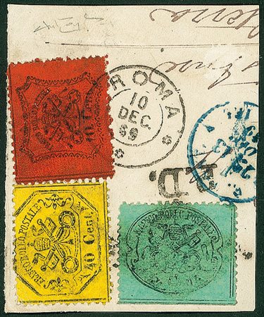 ANTICHI STATI - Pontificio - Tricolore su frammento da Roma del 10.12.69 -...