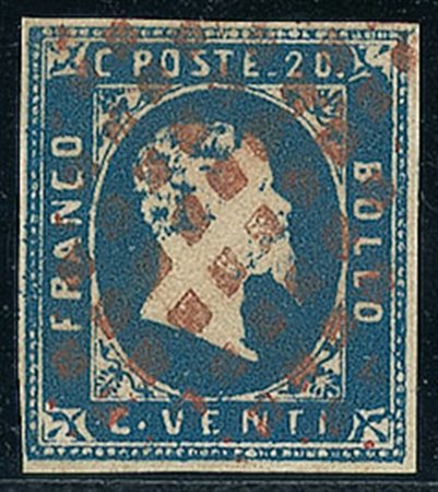 ANTICHI STATI - Sardegna - 1851 - 20 cent - annullo in rosso - Diena +...
