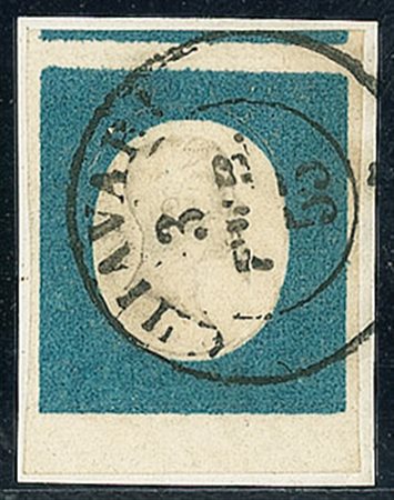 ANTICHI STATI - Sardegna - 1854 - 20 cent bordo foglio non tosato - Chiavari...