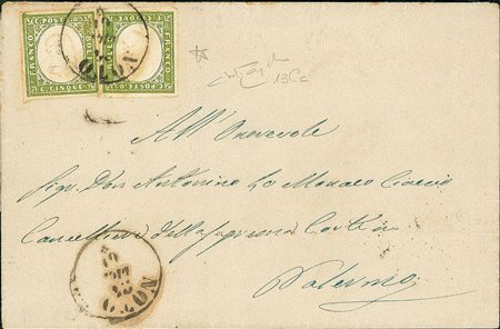 ANTICHI STATI - Sardegna - Due 5 cent su lettera da Noto a Palermo del...