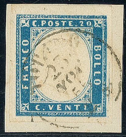 ANTICHI STATI - Sardegna - 1855 - 20 cent - Torino 23.11.55 - G.Bolaffi +...