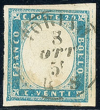 ANTICHI STATI - Sardegna - 1855 - 20 cent - Torino 8.10.55 - Diena (15f - 600)