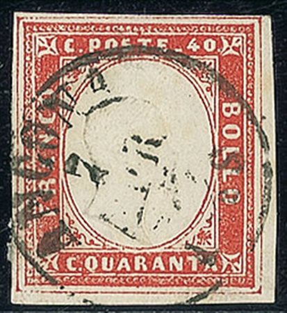 ANTICHI STATI - Sardegna - 1863 - 40 cent - intero filetto di riquadro...