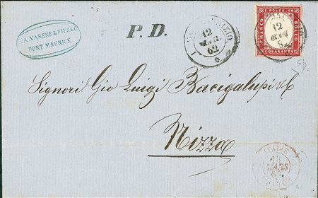 ANTICHI STATI - Sardegna - 40 cent con filetto di riquadro (pos.12) - lettera...