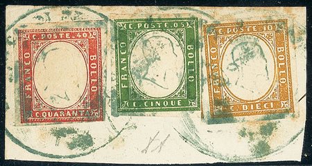 ANTICHI STATI - Sardegna - Tricolore in uso fiscale - Diena (16F+13F+14F)