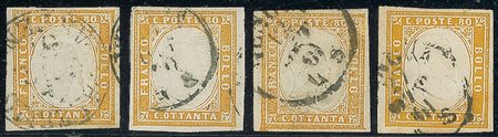ANTICHI STATI - Sardegna - 1860/1861 - quattro 80 cent (17B/17C)