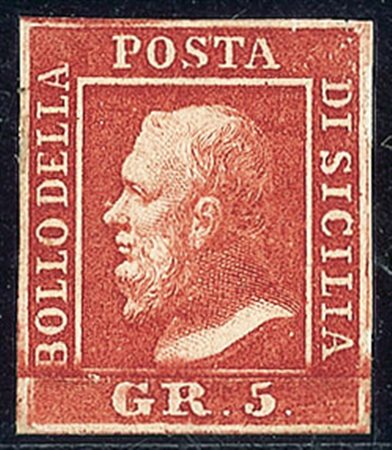 ANTICHI STATI - Sicilia - 1859 - 5 grana rosso sangue - nuovo con residui di...
