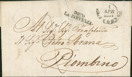 ANTICHI STATI - Toscana - 1 aprile 1851 - lettera da Livorno a Piombino -...