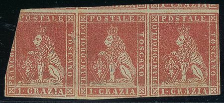 ANTICHI STATI - Toscana - 1851 - 1 crazia - striscia di tre - nuova senza...