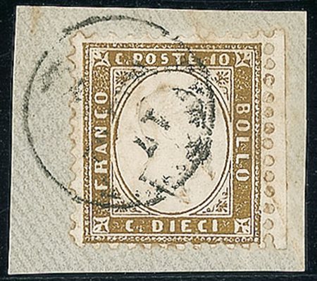 REGNO D'ITALIA - 1862 - 10 cent oliva chiaro - leggera piega diagonale a...