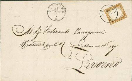 REGNO D'ITALIA - 10 cent isolato su lettera da Firenze a Livorno del 24.9.62...