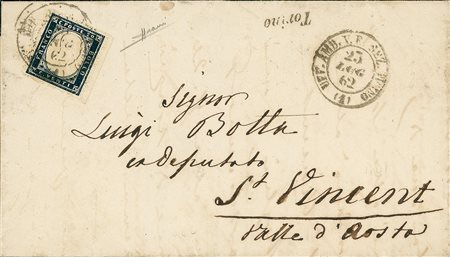 REGNO D'ITALIA - 20 cent bordo foglio - lettera da Torino a St. Vincent con...