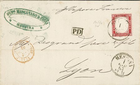 REGNO D'ITALIA - 40 cent - lettera da Messina a Lione del 1.6.63 col Vapore...